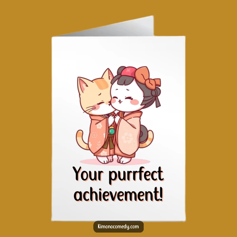 Free Printable Congrats Card: Kawaii Cat Kimono Secret - Funny Downloadable for Any Win