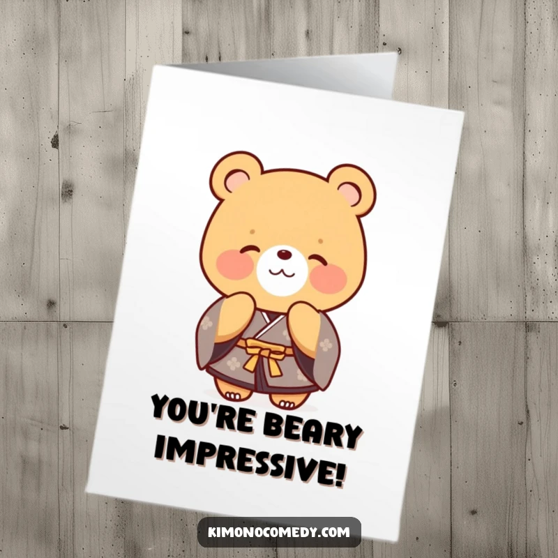 Funny Free Printable Congratulations Card: A bear in a formal kimono bows politely, offering sincere congratulations with a warm smile.