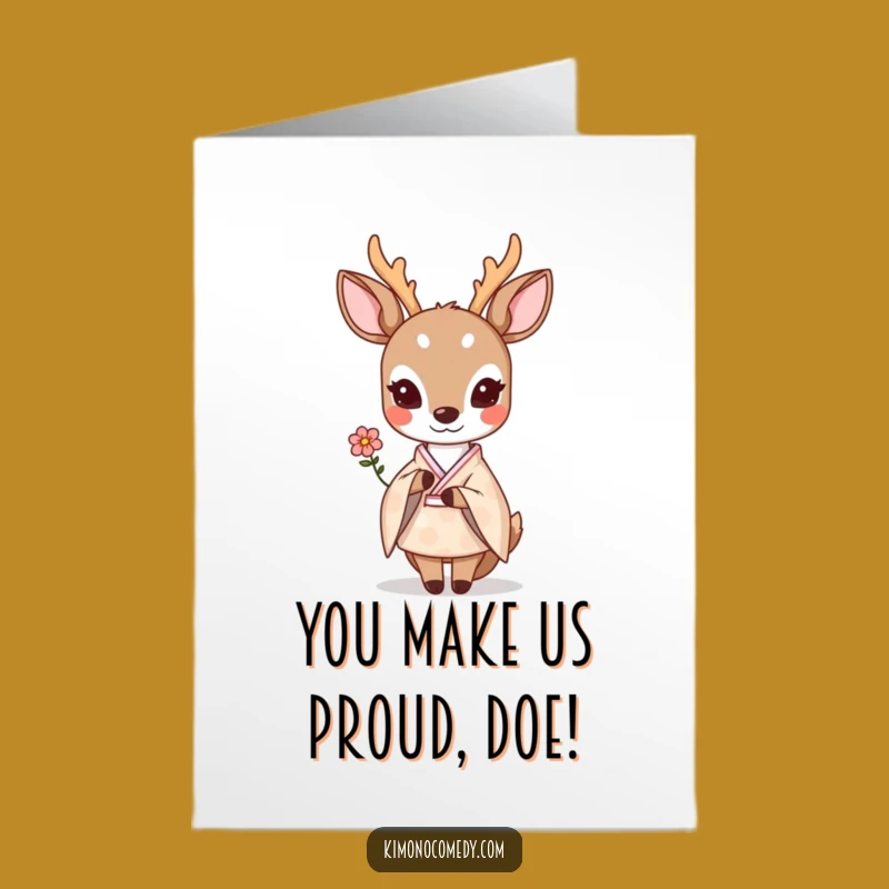 Free Printable Congrats Card: Shy Kawaii Deer Flower - Downloadable