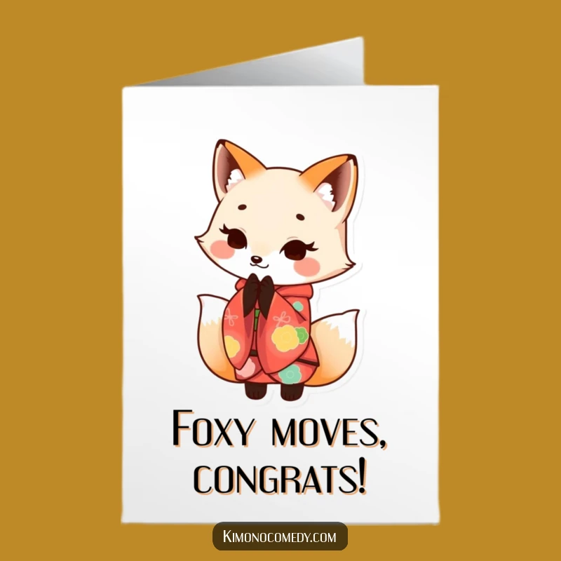 Free Printable Fox Congrats Card: Humorous Kawaii Kimono Bow Downloadable Gift