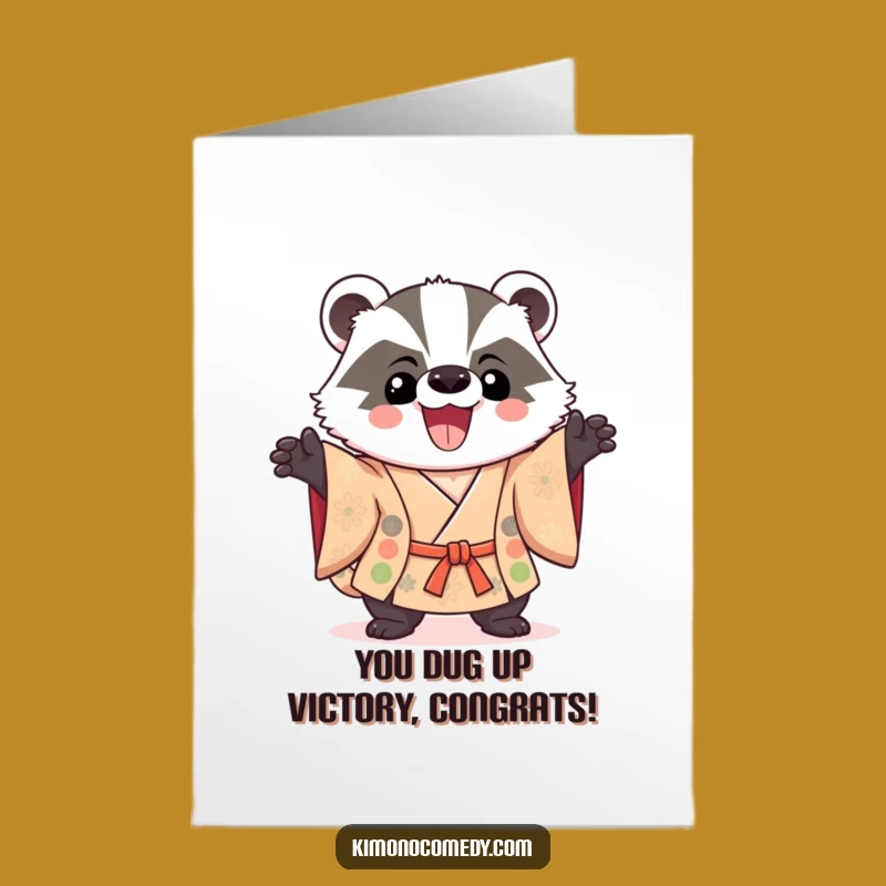 Free Printable Kawaii Badger Congrats Card: Pose of Victory!