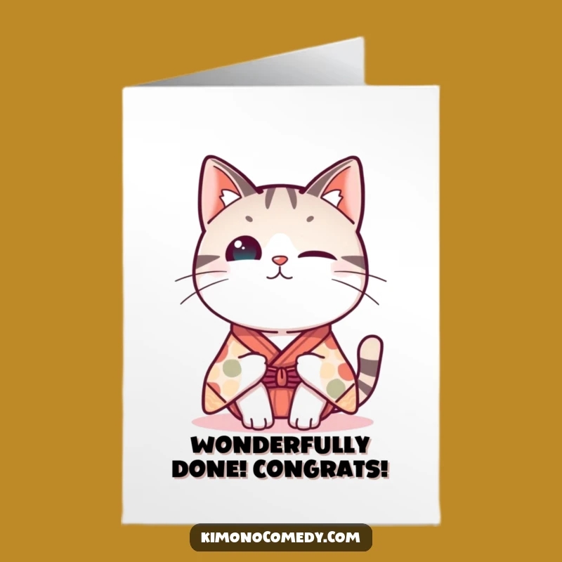 Free Printable Kawaii Cat Congratulations Card: Curious Kimono Tilt Downloadable