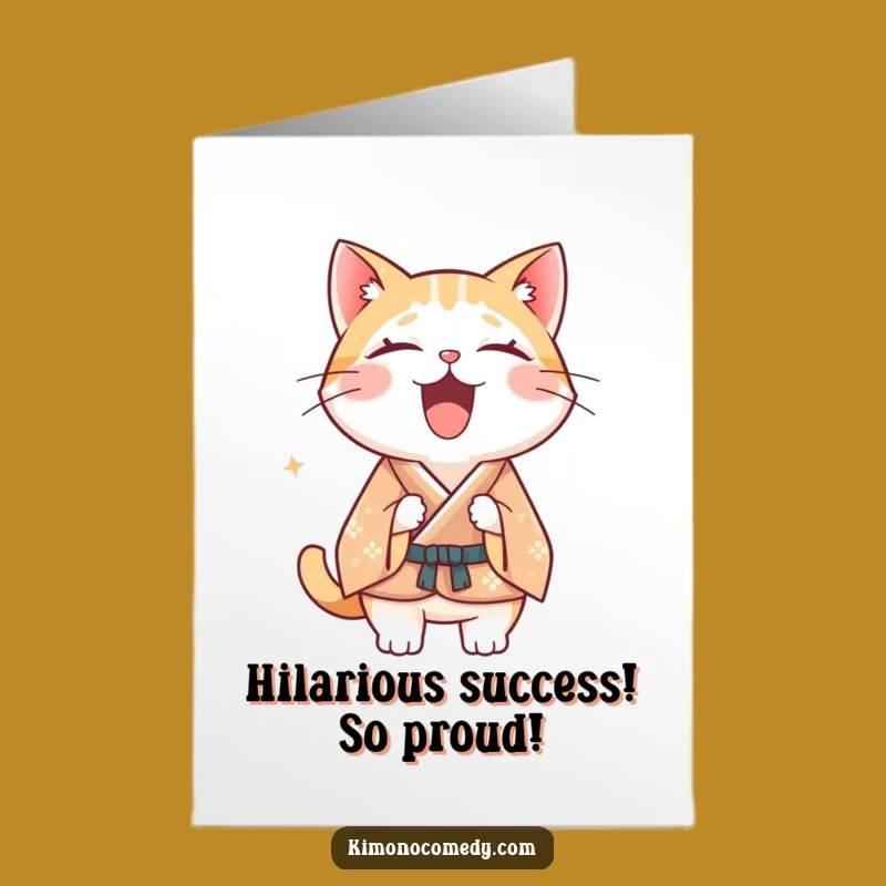 Free Printable Kawaii Cat Congratulations Card: Laughing Kimono Downloadable