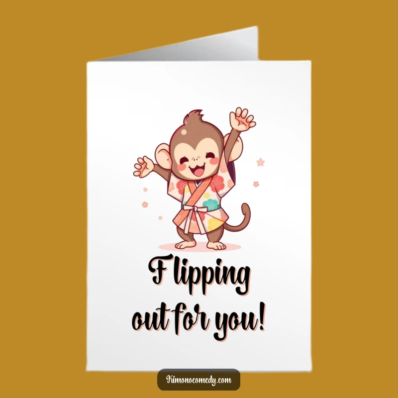 Free Printable Kawaii Monkey Congrats Card: Funny Flip Kimono Monkey Celebration Downloadable