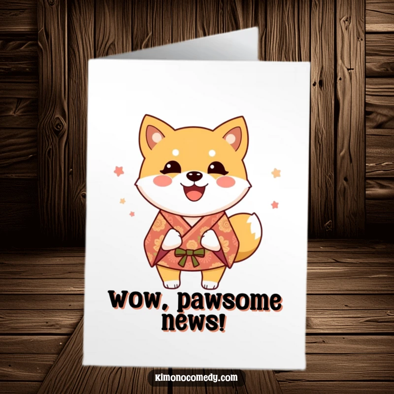 Funny Free Printable Congrats Card: A joyful Shiba Inu dog in a festive kimono ready to celebrate your success.