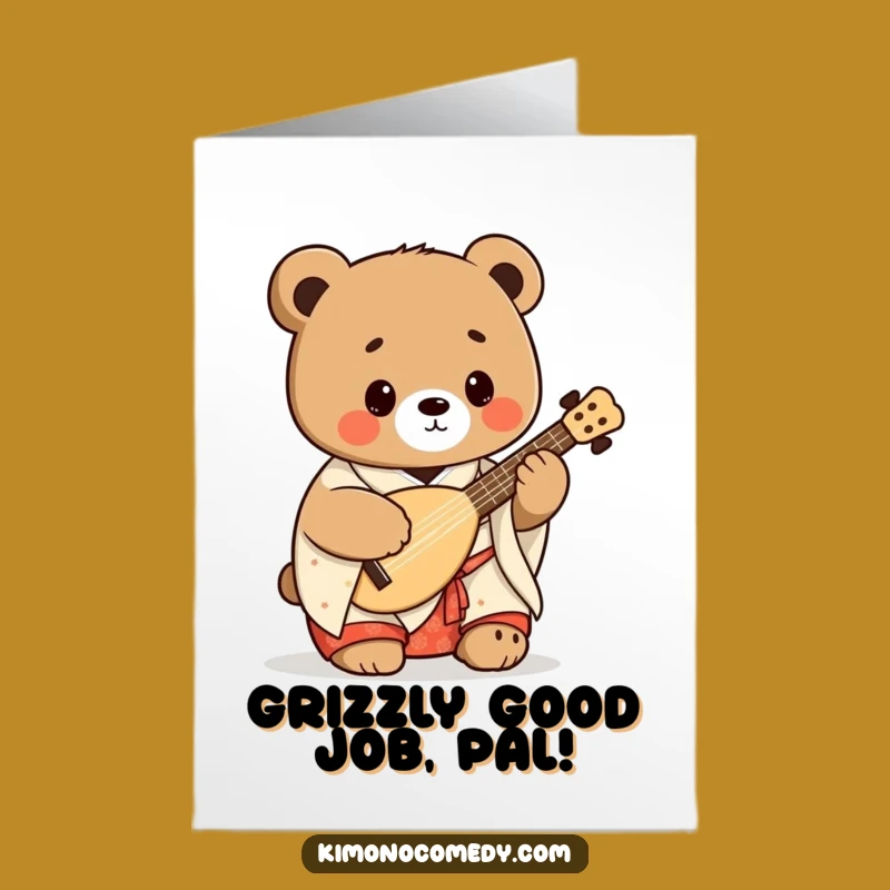 Free Printable Kawaii Bear Congratulations Card: Shamisen Superstar