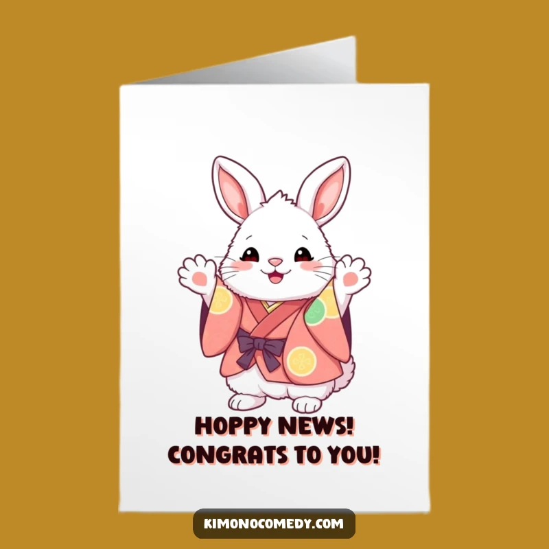 Free Printable Kawaii Bunny Kimono Congrats Card - Waving Paws Downloadable Joy