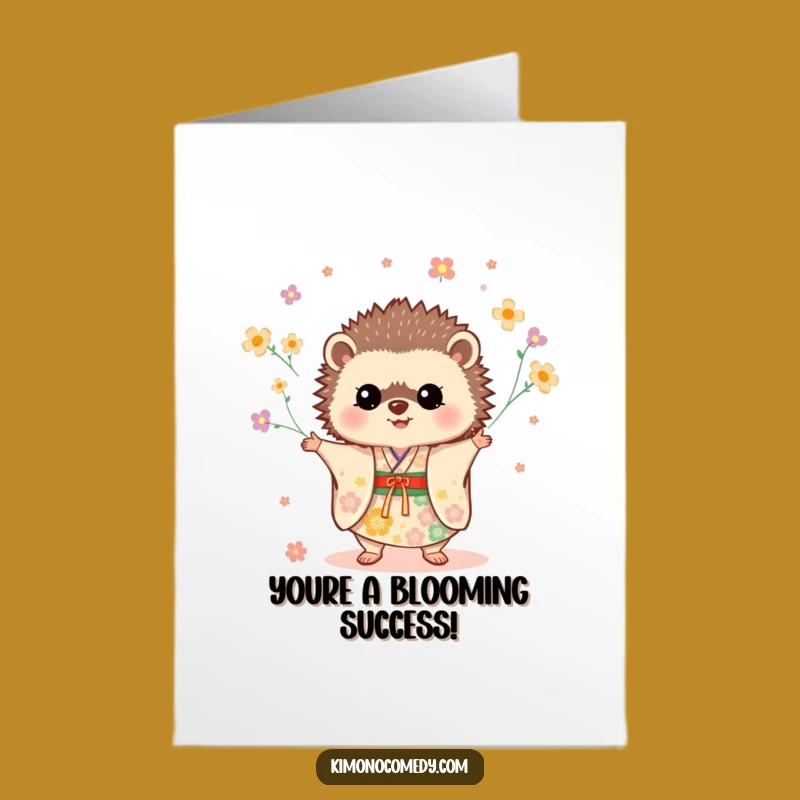 Joyful Free Printable Congratulations Card: Hedgehog in Kimono, a Whimsical Downloadable Gift!