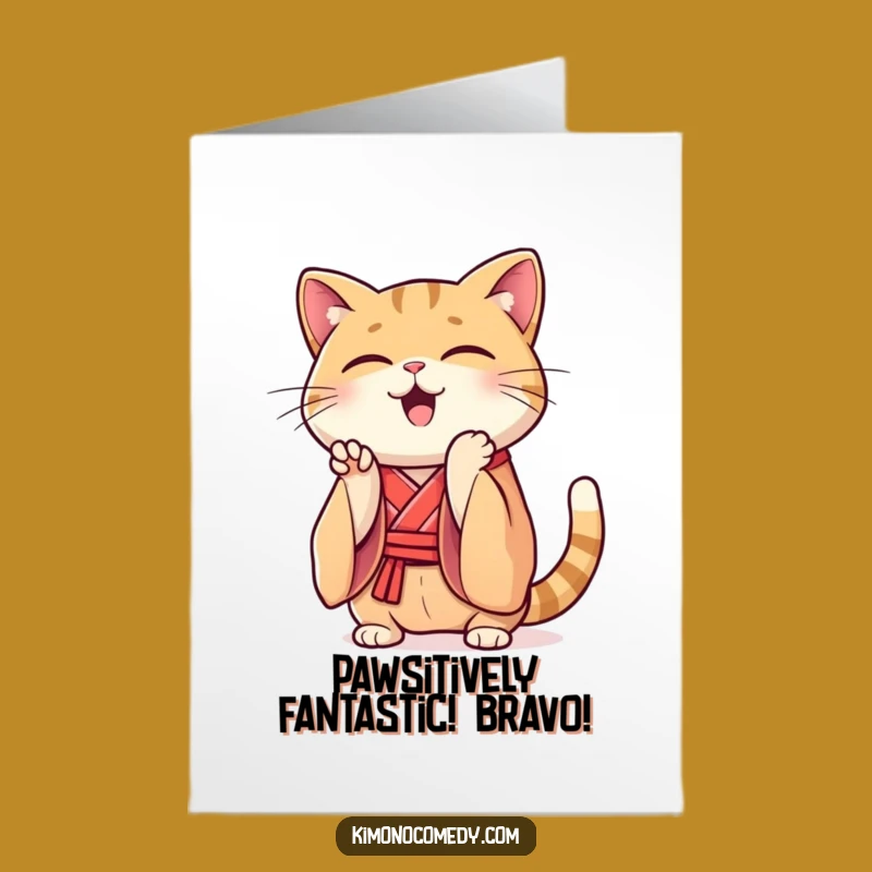 Free Printable Kawaii Cat Congratulations Card: Clapping Kimono Downloadable
