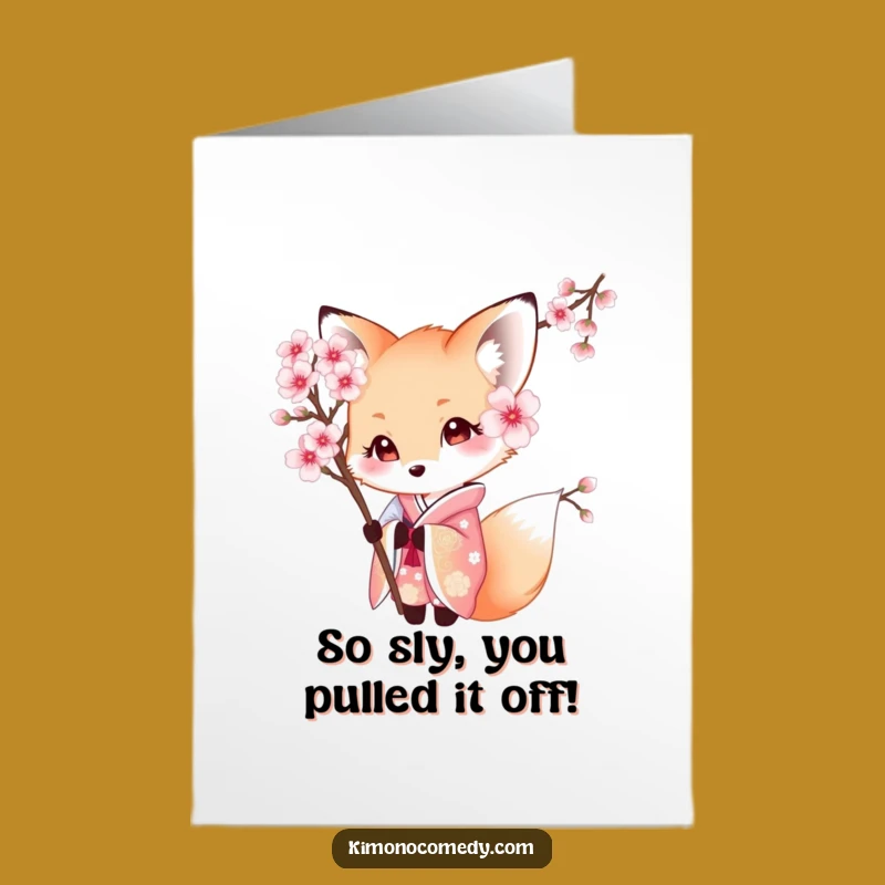 Free Printable Shy Fox Kimono Congrats Card - Peeking Surprise Downloadable Joy