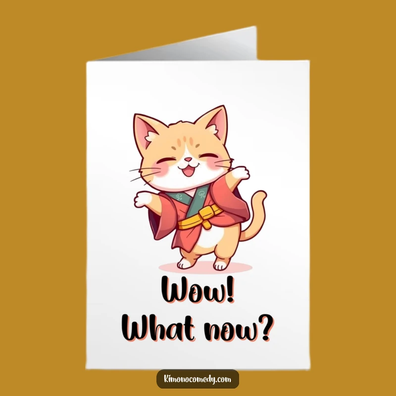 Free Printable Congrats Card: Curious Cat Kimono - Whimsical Downloadable