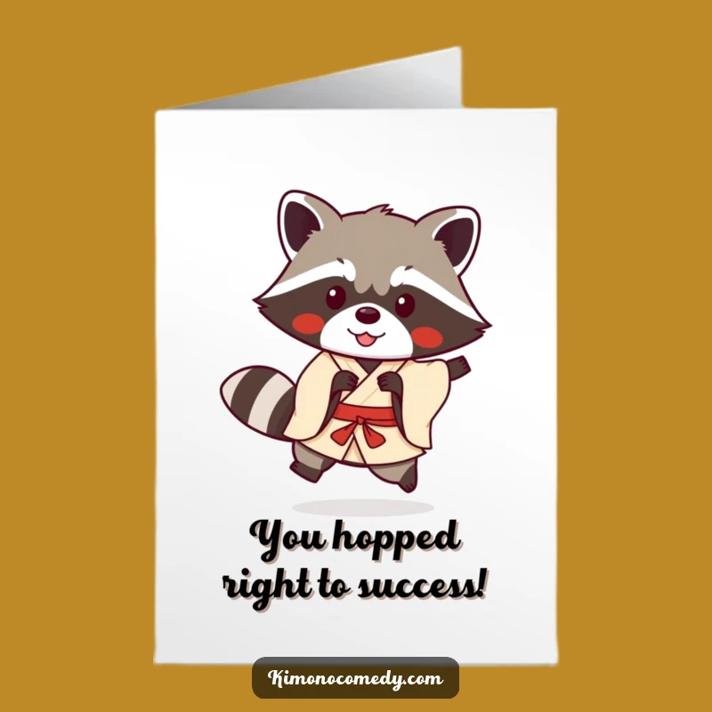 Free Printable Kawaii Raccoon Congratulations Card: Hopping Success