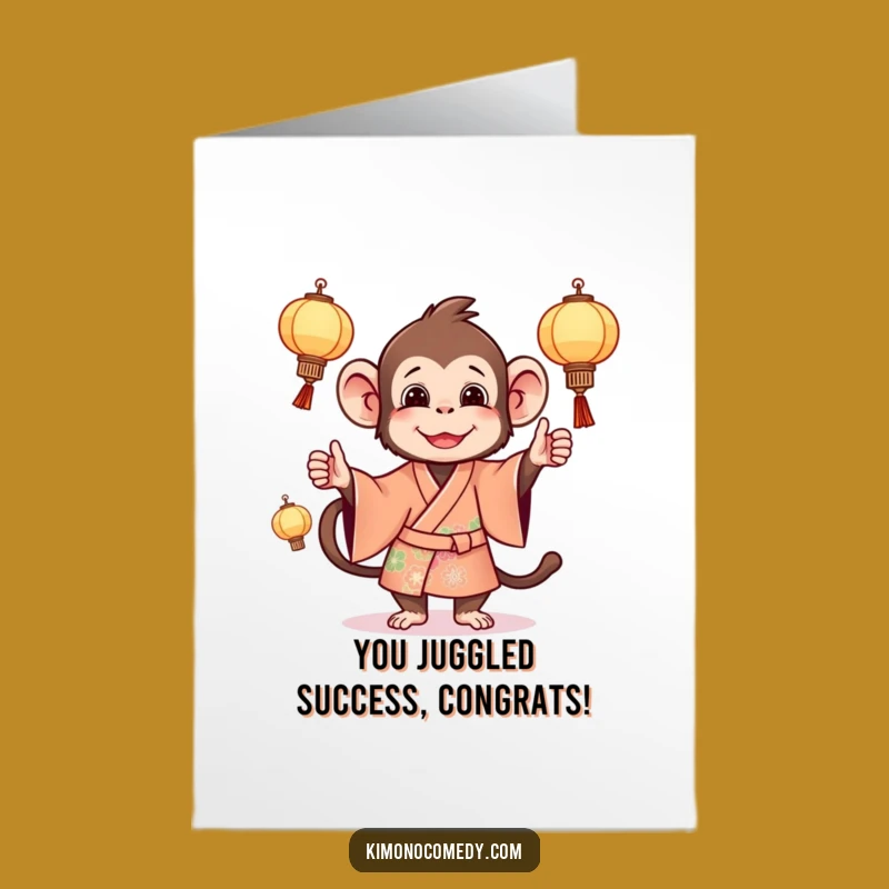 Free Printable Monkey Congrats Card: Juggling Lanterns Downloadable