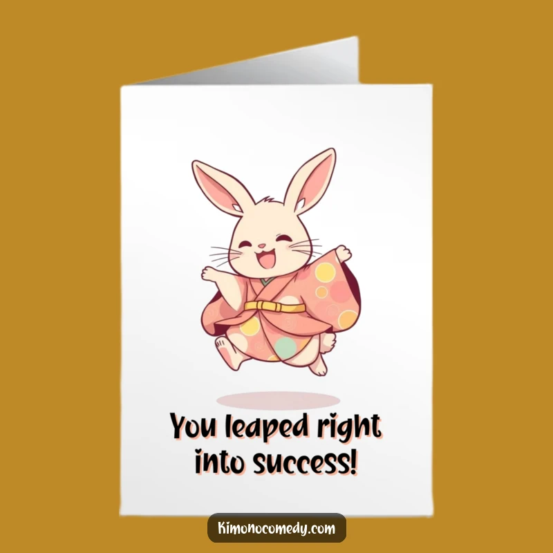 Free Printable Congrats Card: Joyful Kimono Rabbit Leap - Humorous Downloadable Celebration