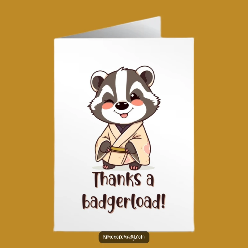Free Printable Funny Badger Thank You Card - Winking Kimono Badger Downloadable Thank You