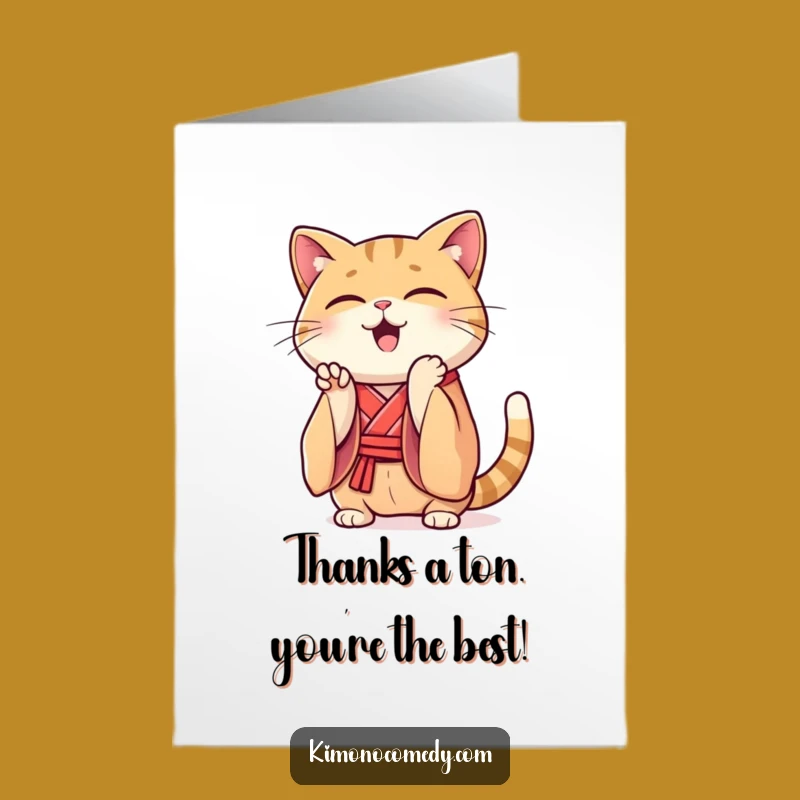 Free Printable Funny Cat Thank You Card: Clapping Kimono Downloadable