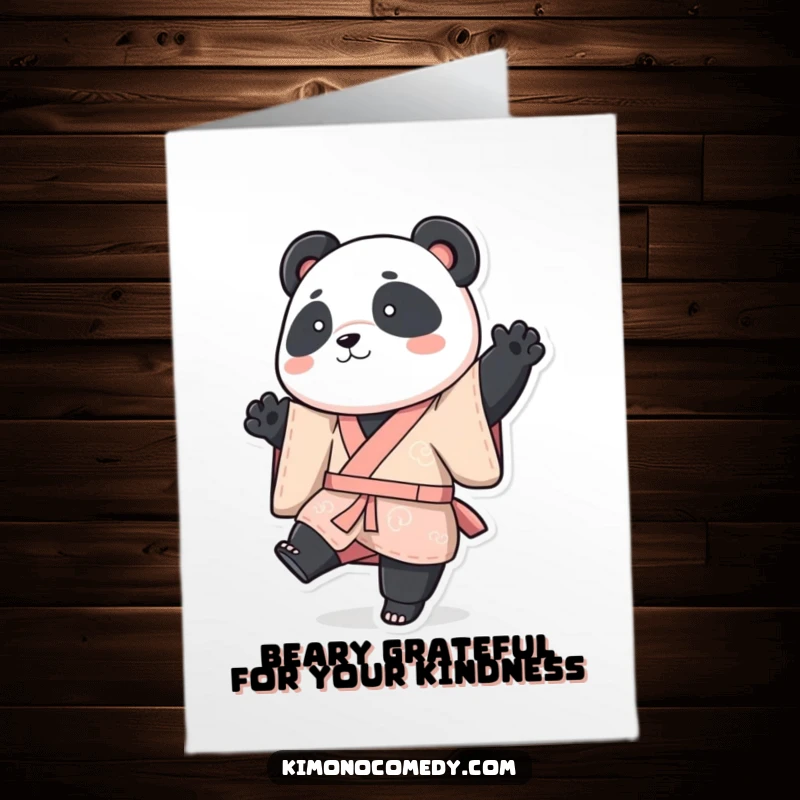 Funny Free Printable Panda Thank You Card: Charming panda in a colorful kimono striking a graceful, playful pose, expressing thanks.