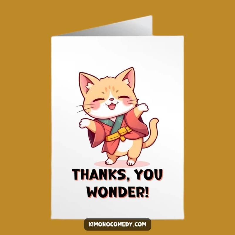 Free Printable Thank You Card: Curious Cat Kimono - Whimsical Downloadable Gratitude