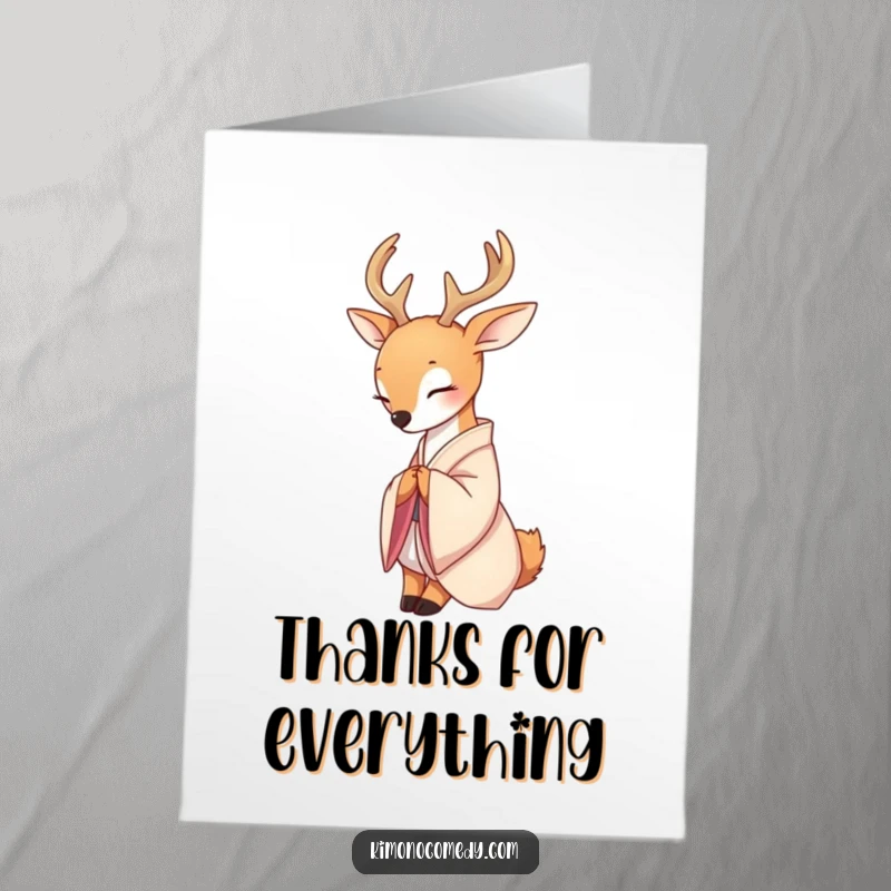 Free Printable Thank You Card: A serene deer wearing a delicate silk kimono gracefully bows in thanks.