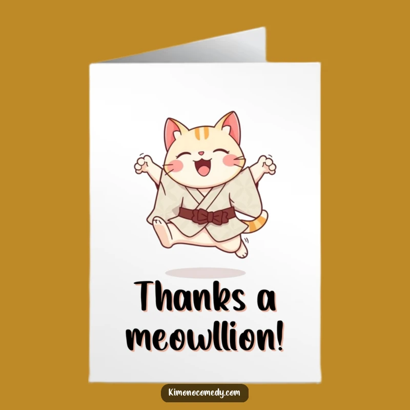Free Printable Thank You Card: Graceful Kawaii Cat Leap - Downloadable