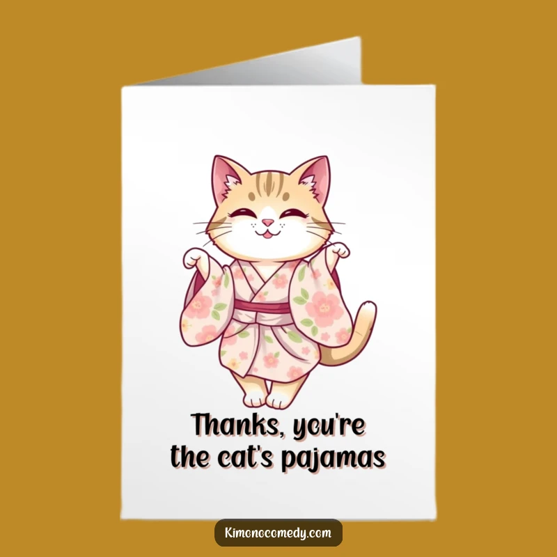 Free Printable Thank You Card: Graceful Kimono Cat Twirl - Charming Downloadable Gratitude