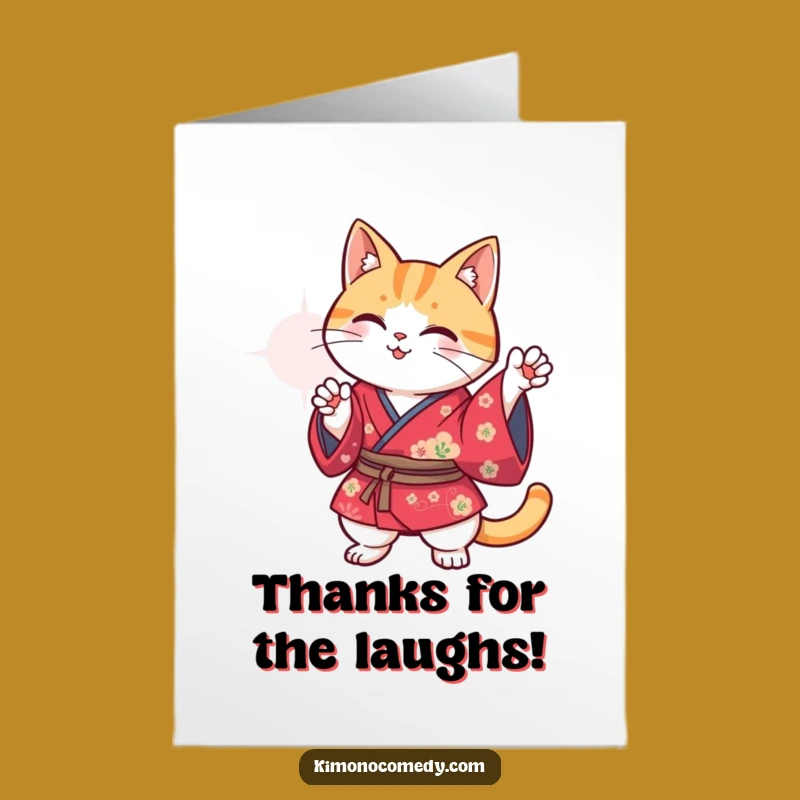 Free Printable Thank You Card: Kawaii Cat Kimono Pose - Funny Downloadable Gratitude