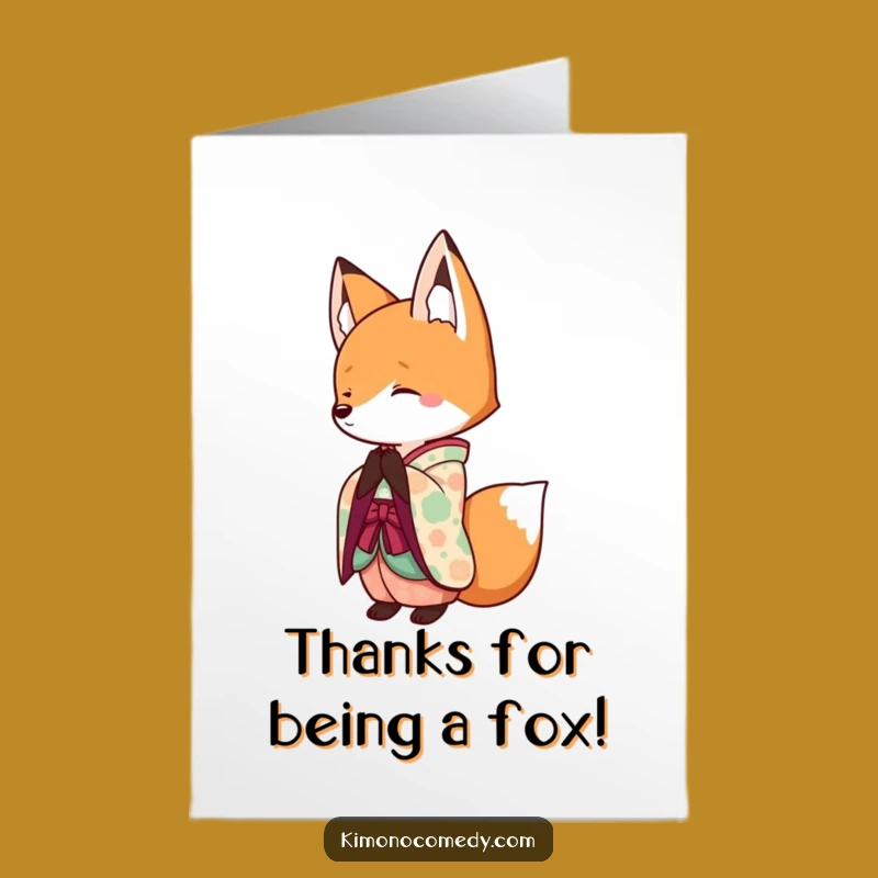 Free Printable Thank You Card: Kawaii Fox Kimono Bow - Funny Downloadable Gift!
