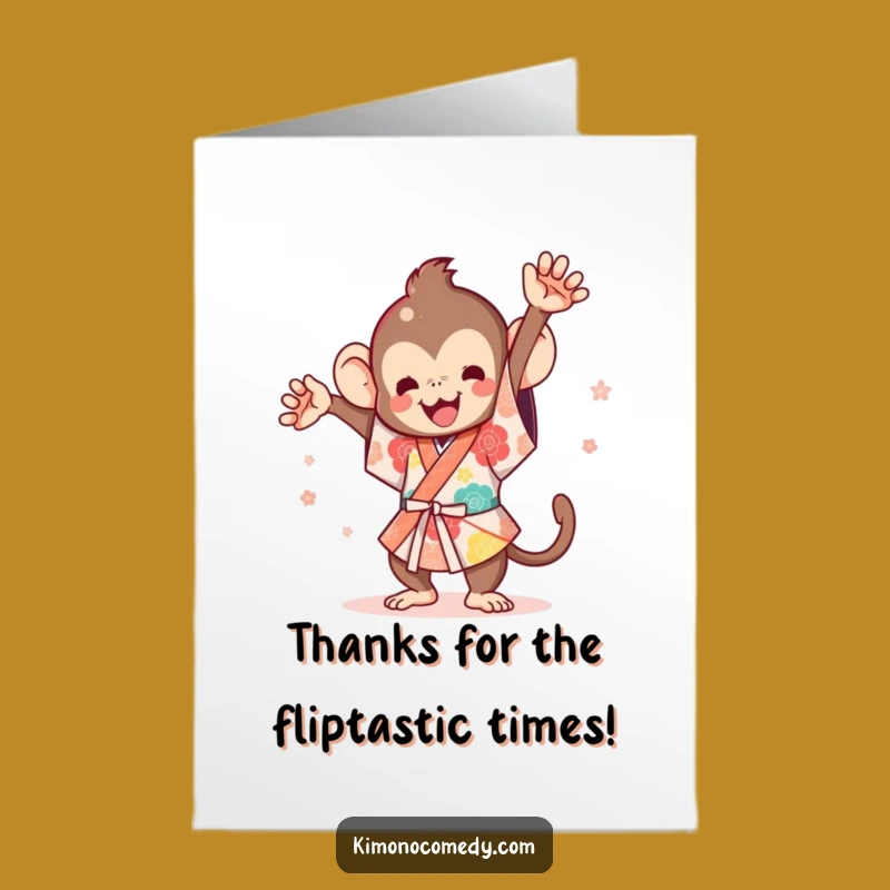 Free Printable Kawaii Monkey Thank You Card: Funny Flip Kimono Monkey Downloadable Gratitude