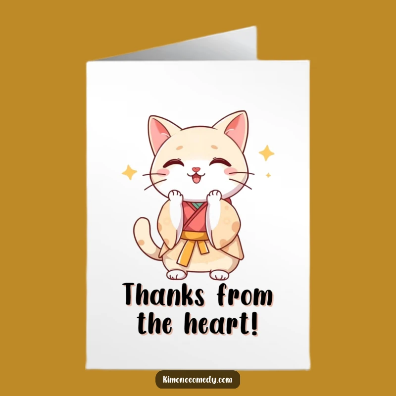Free Printable Thank You Card: Kawaii Cat Clapping Kimono - Grateful Downloadable