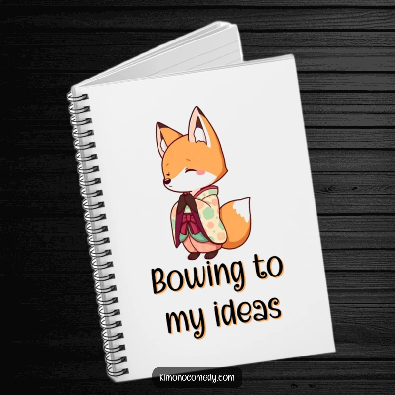 Funny Kawaii Fox Notebook: A cute notebook with a fox in a colorful kimono bowing, ideal for journaling and drawing.