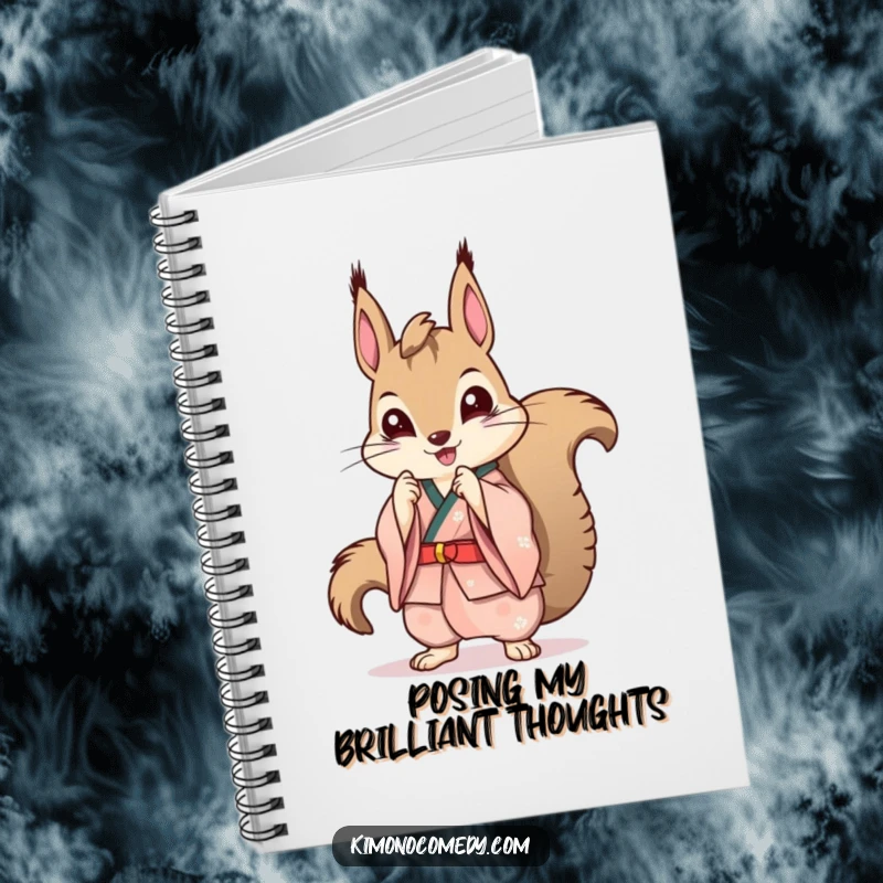 Funny Kawaii Squirrel Notebook: A stylish notebook with a squirrel in a kimono striking a pose, ideal for notes and sketches.
