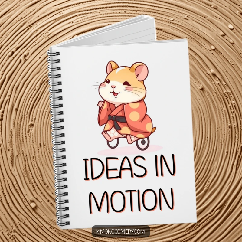 Funny Hamster Kimono Notebook: An energetic hamster in a kimono running on a wheel, a humorous journal cover.