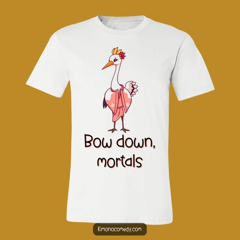 Kawaii Crane Elegant Bow T-Shirt: Graceful & Funny Tee
