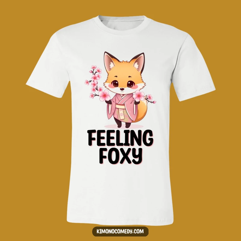 Funny Fox Kimono T-Shirt: Chic Silk Design with Cherry Blossom Offering