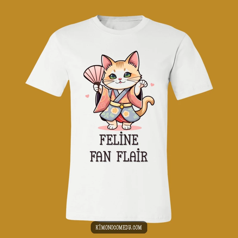 Funny Cat Kimono Fan Dance T-Shirt: Expressive Apparel for Dance and Cat Fans