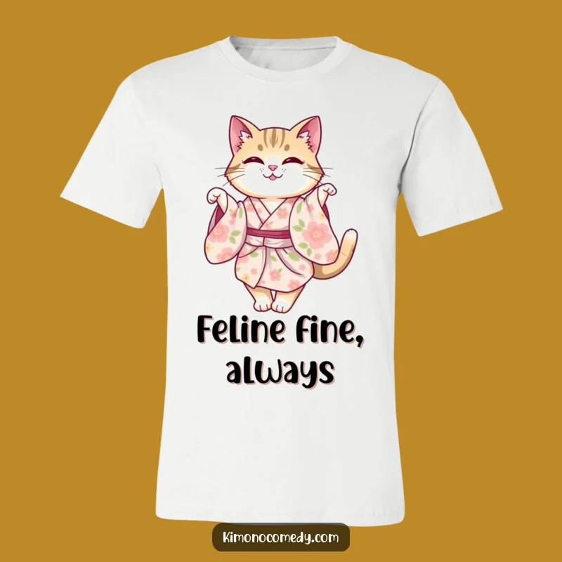 Funny Cat Kimono T-Shirt, Elegant Twirling Tee, Whimsical Feline Gift