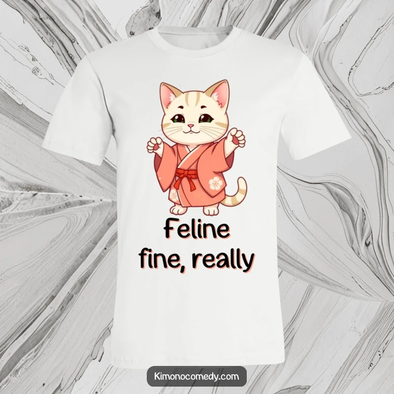 Funny T-Shirt: A stylish cat adorned in a traditional kimono confidently strikes a fashionable pose, showcasing elegance and sass.