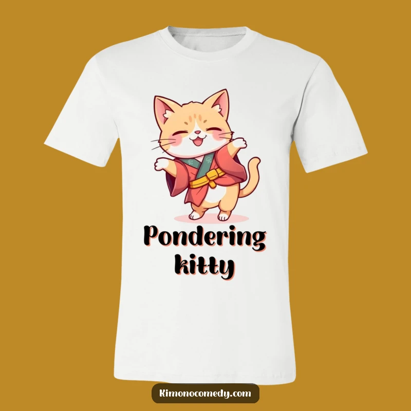 Funny Kawaii Kimono Cat Curious T-Shirt - Comical Gift for Thinkers