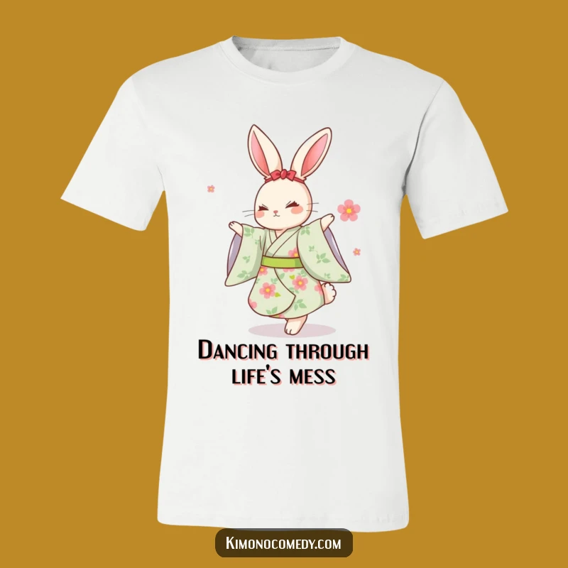 Funny Kawaii Rabbit Dancing Kimono T-Shirt: Elegant & Humorous Apparel