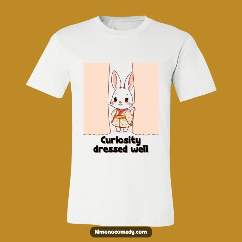 Funny Kawaii Rabbit T-Shirt: Curious Peek Design, Ideal Funny Gift for Shy Souls