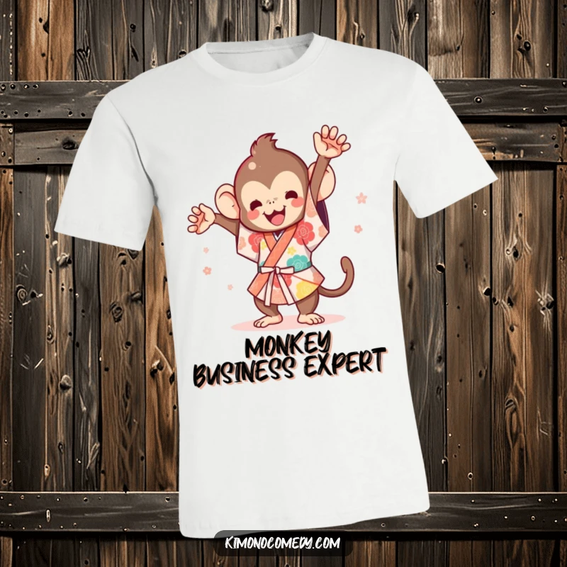 Funny Kawaii Monkey T-Shirt: An adorable monkey in a colorful kimono executing a spectacular flip.