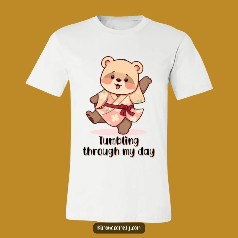 Funny Bear Cub Kimono Cartwheel T-Shirt: Playful Character Tee, Perfect Gift Apparel