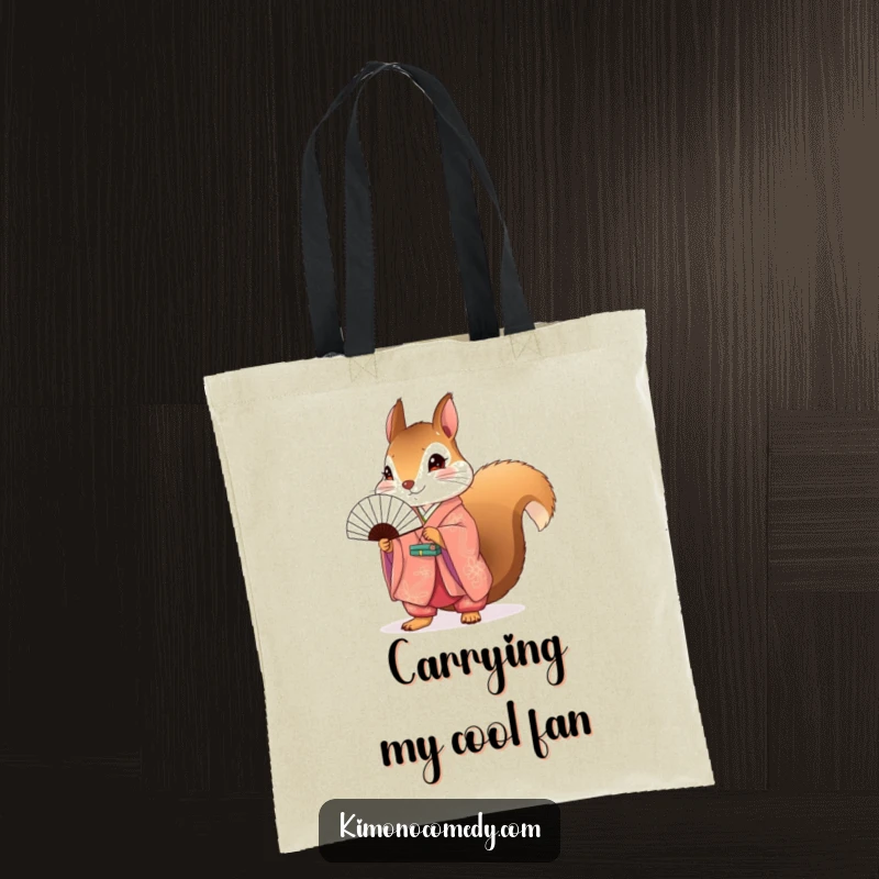 Funny Squirrel Kimono Tote Bag with a delightful squirrel in a kimono and fan, ideal for eco-conscious shoppers.