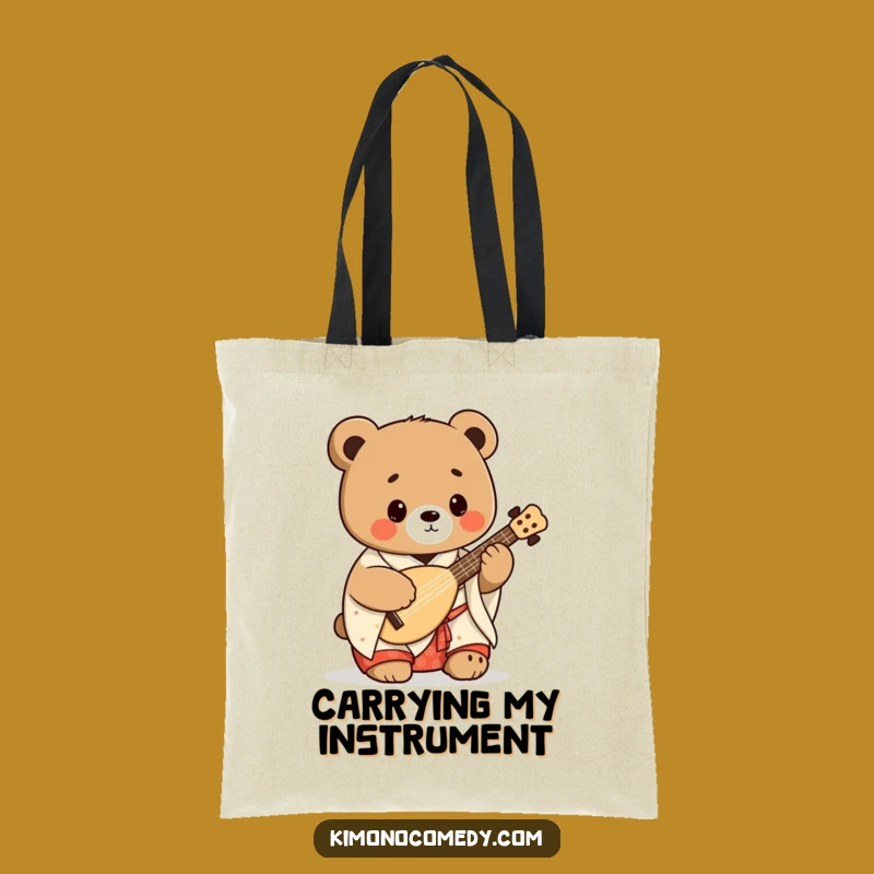 Funny Kawaii Bear Shamisen Tote Bag: Stylish Japanese Music Accessory