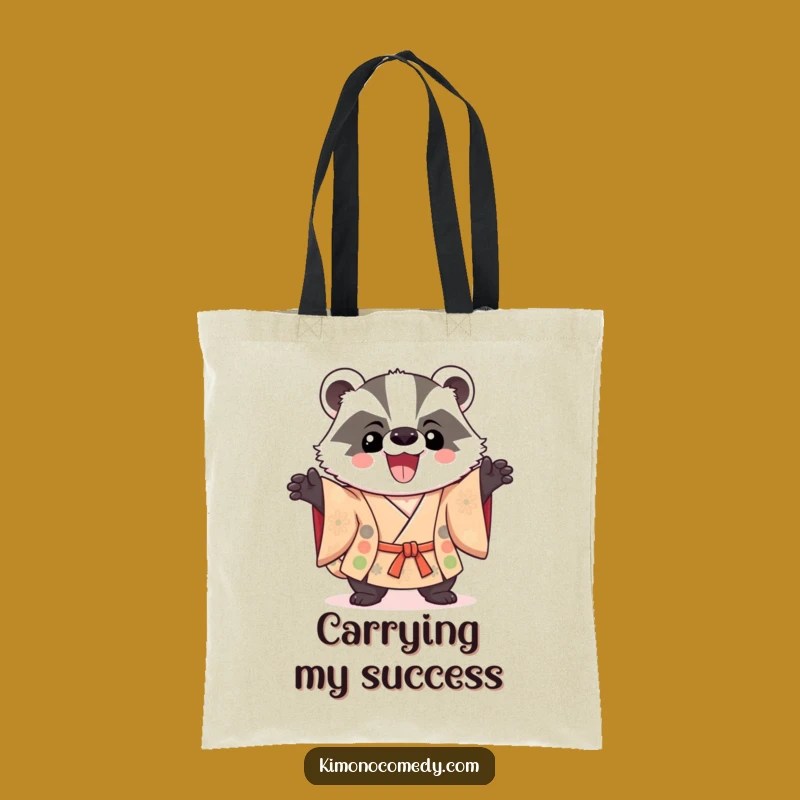 Funny Kawaii Badger Tote Bag: Triumphant Kimono Pose for Everyday Wins