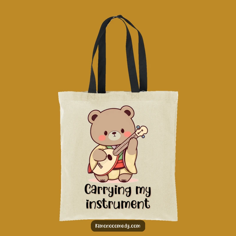 Funny Kawaii Bear Shamisen Kimono Tote Bag: Carry Music & Humor