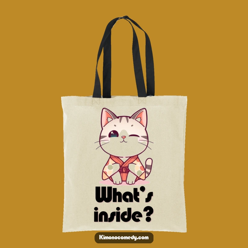 Funny Kawaii Cat Kimono Tote Bag: Curious Cat, Chic & Funny Gift!