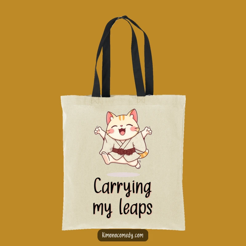 Funny Kawaii Cat Tote Bag - Graceful Leaping Kimono Style