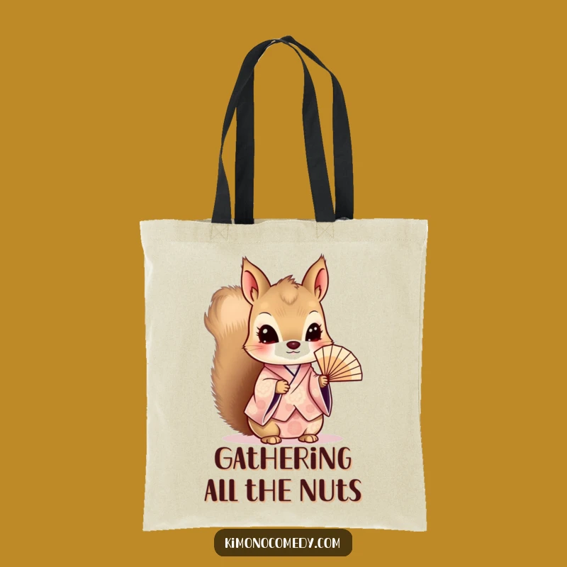 Funny Kawaii Squirrel Tote Bag: Fan Kimono Elegance, Perfect Accessory Gift!