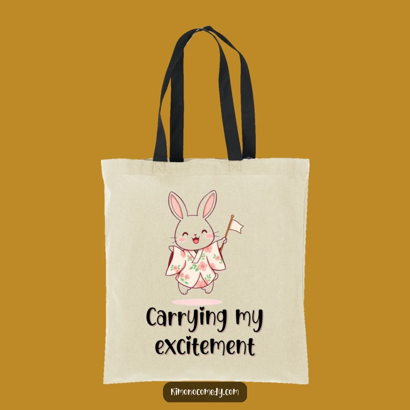 Funny Rabbit Floral Kimono Tote Bag: Carry Festivity with Cute Humor